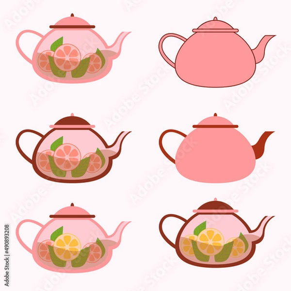 Obraz teapot with tea, lemon, orange