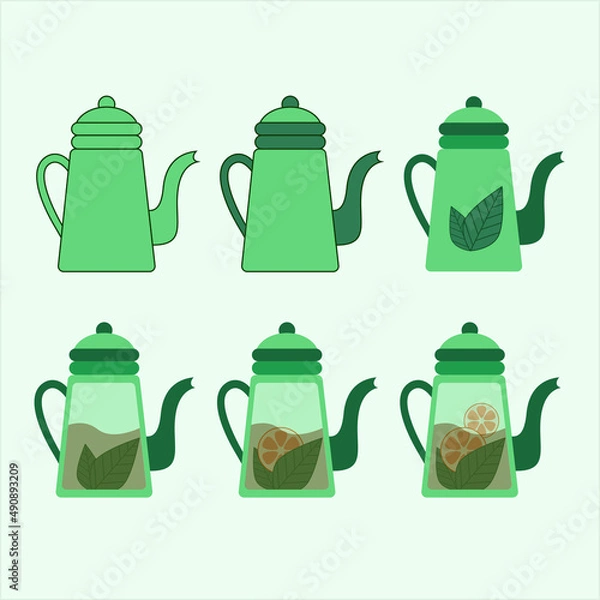 Obraz teapot with tea, lemon, orange