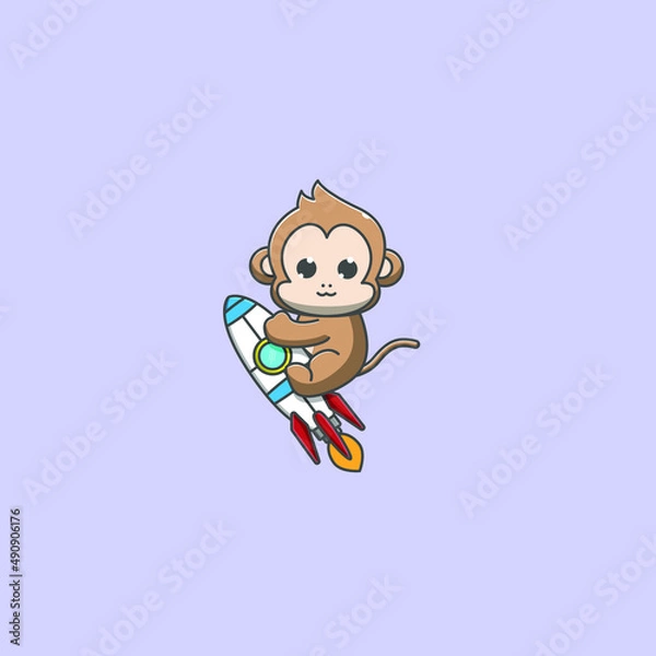 Fototapeta cute monkey playing rocket
