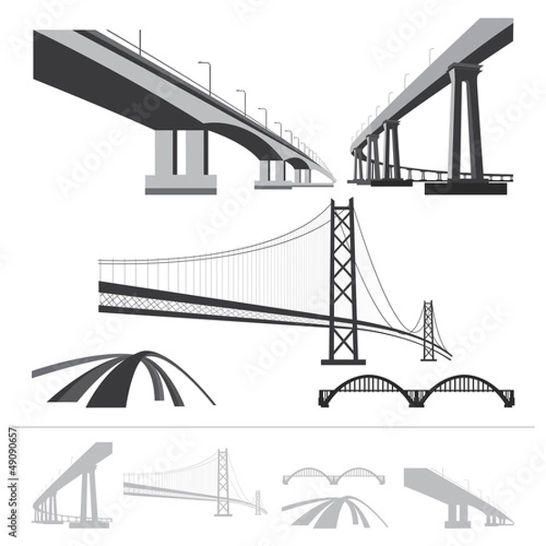 Fototapeta set of bridges, vector silhouette collection