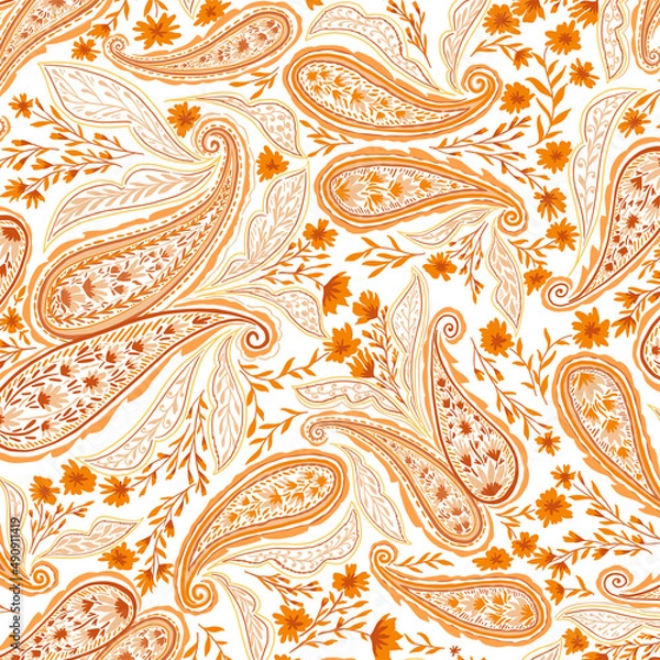 Obraz Orange Paisley and Flowers Pattern