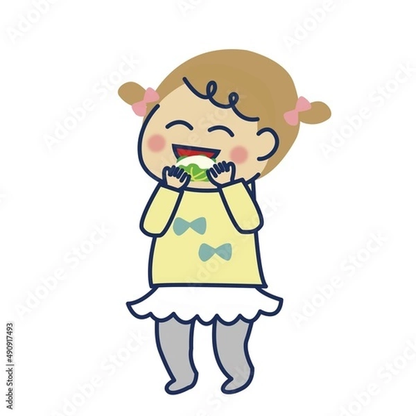 Obraz 柏餅食べる女の子　左向き