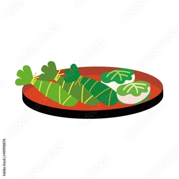 Obraz お盆に並んだ和菓子のイラスト