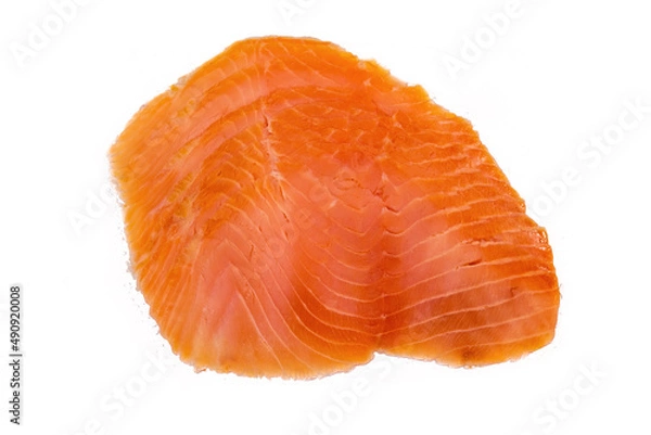 Fototapeta Moked salmon sliced isolated on white background, top view, flat lay