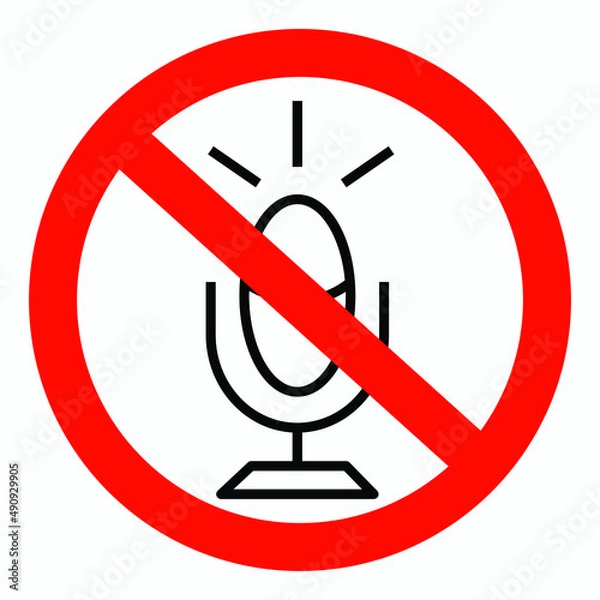 Fototapeta No microphone. No sound. Music ban. The microphone is off. Shopping cart isolated minimal single flat linear icon for application and info-graphic. Commercial line vector icon for websites and mobile 