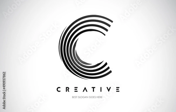 Fototapeta C Lines Warp Logo Design. Letter Icon Made with Black Circular Lines.