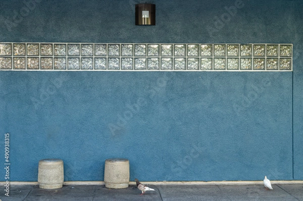 Fototapeta Blue Wall with Cube Block Window..