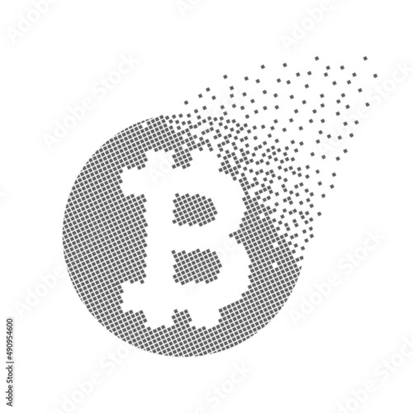Fototapeta BTC icon pixel dots. Investment, e-commerce and blockchain pixel art. Integrative pixel movement. Creative dissolved moving dot art. Modern icon creative ports vector design.