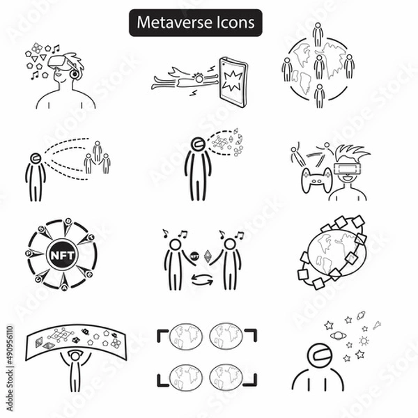 Obraz A collection of metaverse icon set, line icons and more. 