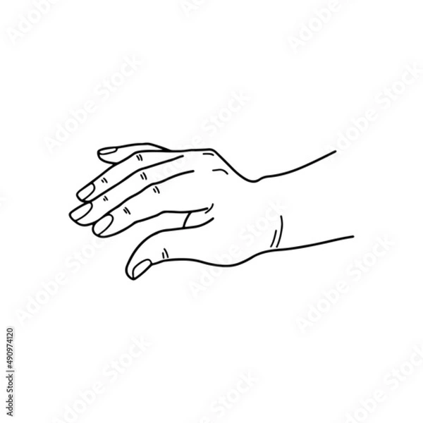 Obraz The black outline of a human hand. A hand gesture on a white background. The language of communication with gestures, the designation of gestures with palms. Vector illustration.