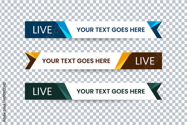 Fototapeta Set of bundle lower third vector design background texture banner template with orange, green and blue shape strip color. Modern broadcast news lower for TV Bars, Sport, Video Channel, Screen, Show.