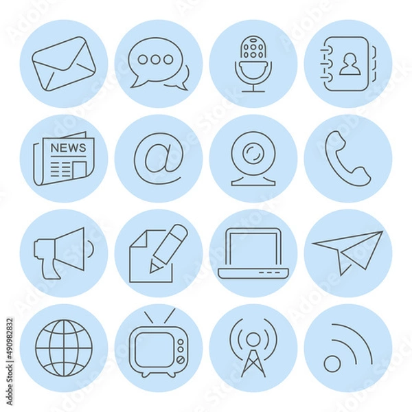 Fototapeta Set of communication concept vector line icons isolated on white background. All objects separated in layers.