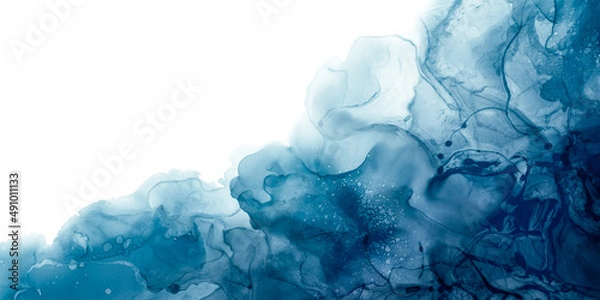 Fototapeta Abstract watercolor alcohol ink paint background by teal color blue and green with liquid fluid texture for background, banner