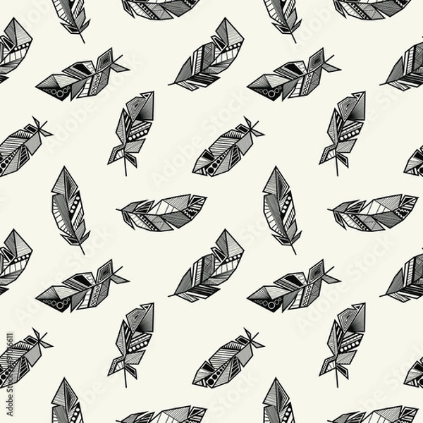 Obraz Vector seamless pattern with geometric feathers. Background with feathers in geometric style