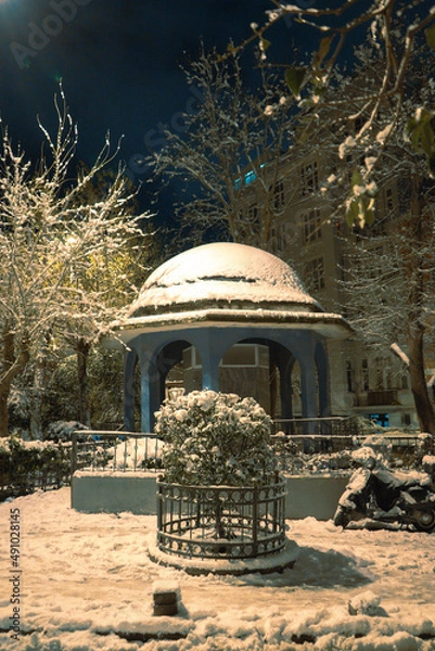 Fototapeta streets of Istanbul on winter. winter landscape in İstanbul. Winter landscape covered with snow. New Year`s landscape. Dramatic wintry scene.