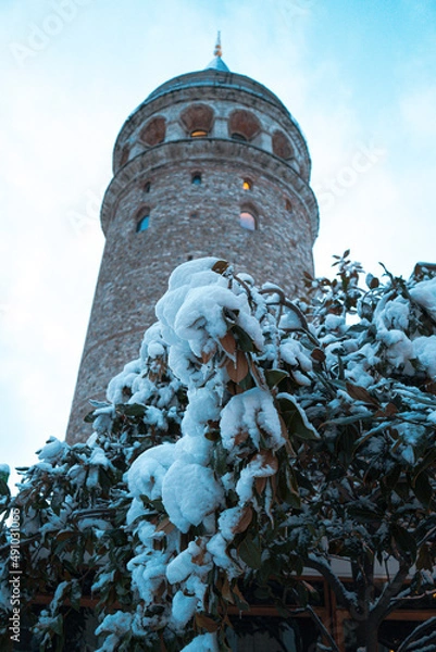 Fototapeta streets of Istanbul on winter. winter landscape in İstanbul. Winter landscape covered with snow. New Year`s landscape. Dramatic wintry scene.