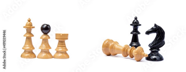 Obraz Old chess pieces isolated on white background