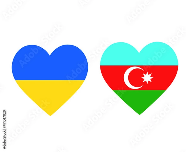 Obraz Ukraine And Azerbaijan Flags National Europe Emblem Heart Icons Vector Illustration Abstract Design Element