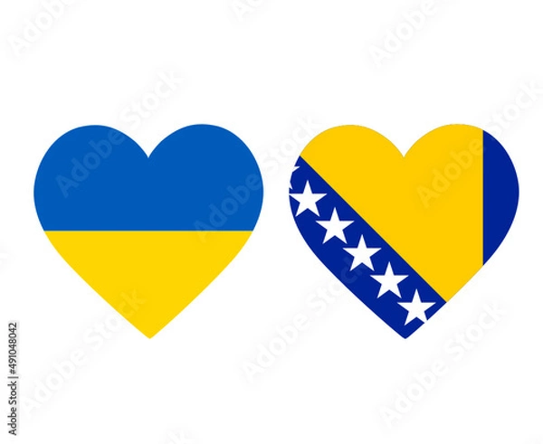 Fototapeta Ukraine And Bosnia and Herzegovina Flags National Europe Emblem Heart Icons Vector Illustration Abstract Design Element