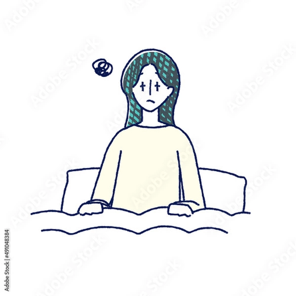 Fototapeta 体調不良　女性　イラスト　手描き	