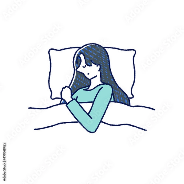 Obraz 寝ている女性　イラスト　手描き	