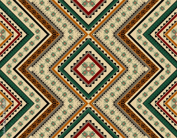 Fototapeta Ethnic abstract pattern art. Seamless pattern in tribal, folk embroidery, and Mexican style. Geometric striped. Design for background, wallpaper, vector illustration, fabric, clothing, carpet.