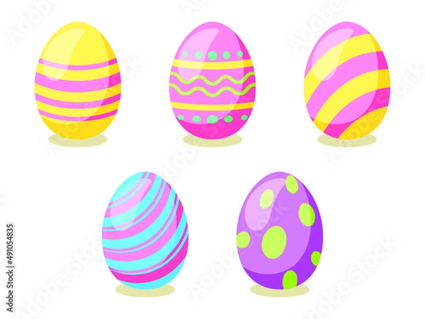 Fototapeta Happy Easter card. Set of cute Easter eggs with different texture on a white background.  Vector isolated Illustration. 