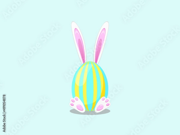 Fototapeta Happy Easter card with bunny  eggs  on a grey background.  Vector isolated Illustration with Bunny