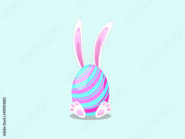 Fototapeta Happy Easter card with bunny  eggs  on a grey background.  Vector isolated Illustration with Bunny