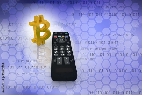 Fototapeta 3d illustration bitcoin crypto currency with remote control
