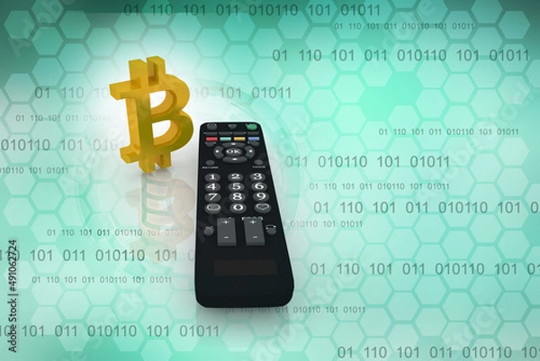 Fototapeta 3d illustration bitcoin crypto currency with remote control
