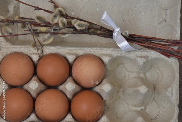 Obraz пасхальная весенняя композиция из солнышка и яйцо и вербы