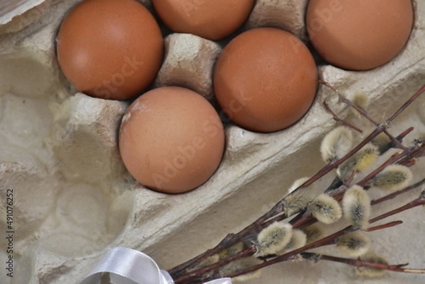 Obraz пасхальная весенняя композиция из солнышка и яйцо и вербы