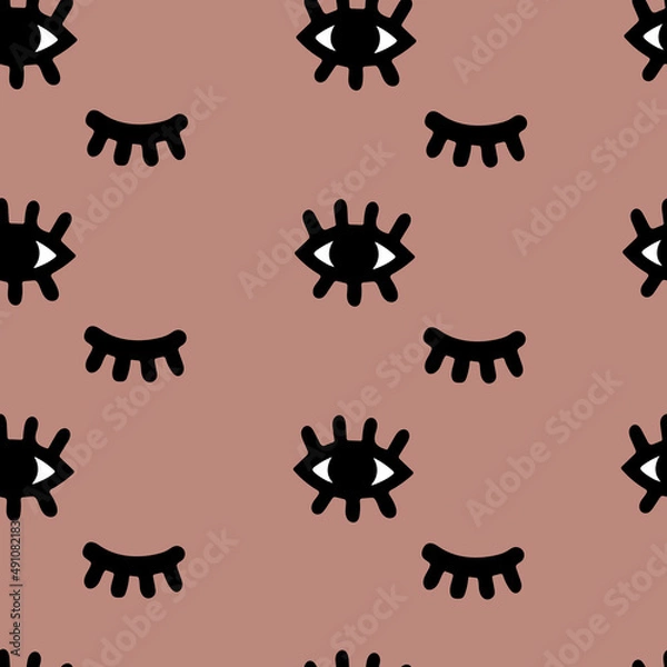 Obraz Hand drawn eye pattern, vector background with open and winking eyes, modern seamless pattern