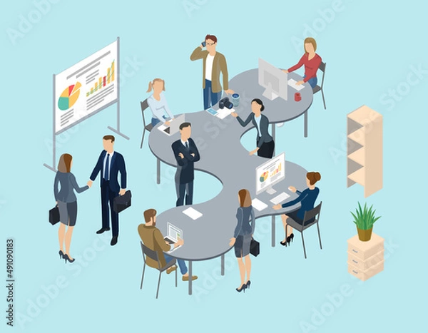 Obraz Concept of the coworking center. Business meeting. Multicultural team. Shared working environment.