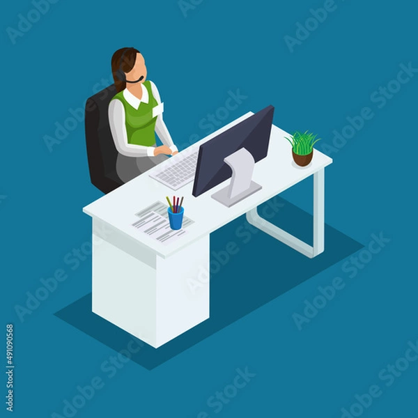 Obraz Workplace. Working on computer. Businessman looking at the laptop screen.