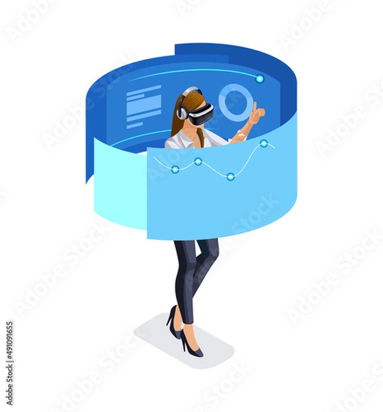 Obraz Isometric digital monitor with infographics. Business help concept. Interactive information kiosk, Advertising display, Terminal counter