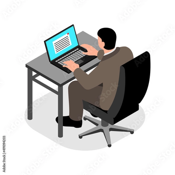 Obraz Workplace. Working on computer. Businessman looking at the laptop screen.