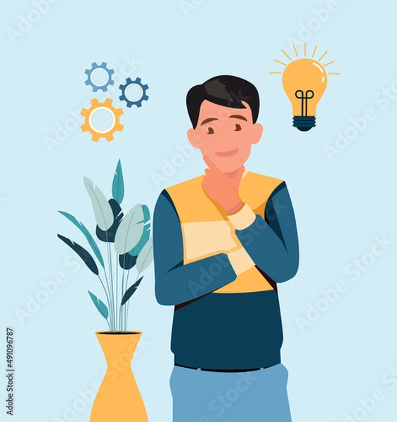 Obraz a portrait of the character man thinks, flat design concept. vector illustration