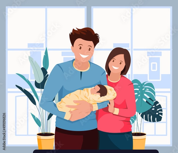 Obraz A portrait of a father carrying a boy on his shoulder, flat design concept. vector illustration