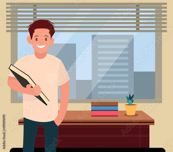 Obraz A portrait of the teacher s character, flat design concept. vector illustration
