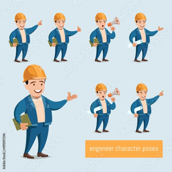 Obraz Set of Builder man wear blue jeans working character vector design.