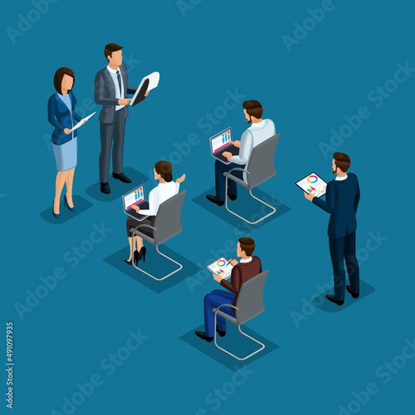 Obraz Concept of the coworking center. Business meeting. Multicultural team. Shared working environment.