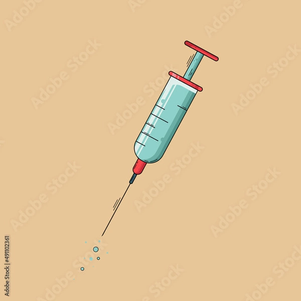 Fototapeta Medical syringe  in flat style, concept of vaccination, injection, vector isolated on beige background 