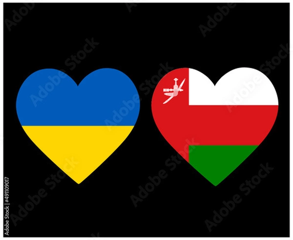 Fototapeta Ukraine And Oman Flags National Europe And Asia Emblem Heart Icons Vector Illustration Abstract Design Element