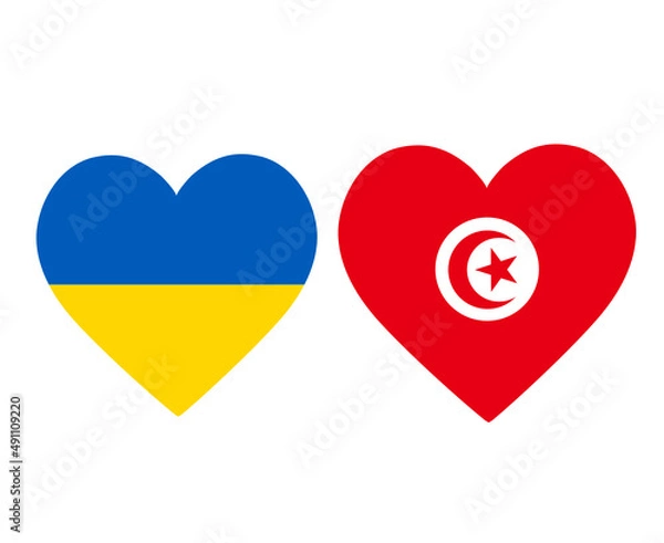 Fototapeta Ukraine And Tunisia Flags National Europe And Africa Emblem Heart Icons Vector Illustration Abstract Design Element