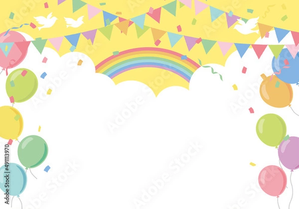 Obraz 風船と虹のパーティー背景フレーム　イエロー