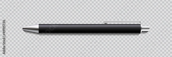 Fototapeta Realistic ballpoint pen vector mockup on a transparent background.