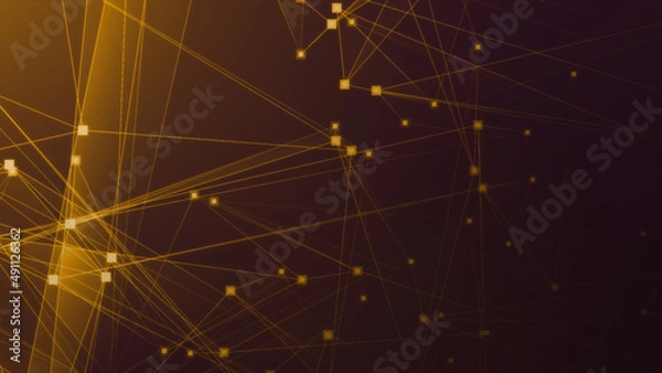 Obraz Abstract orange polygonal 3d rendering network technology background.