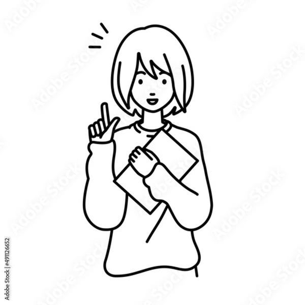 Fototapeta 立って書類を手に持って何かひらめいたリモートワークの女性